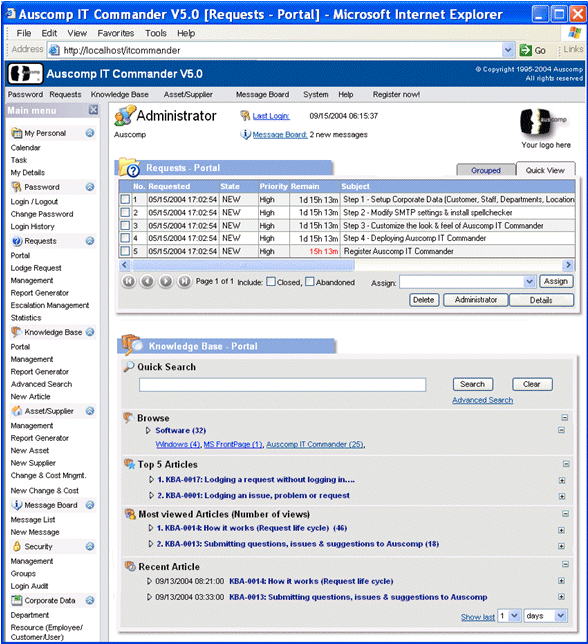 Web Based Helpdesk Add-In for MS Outlook