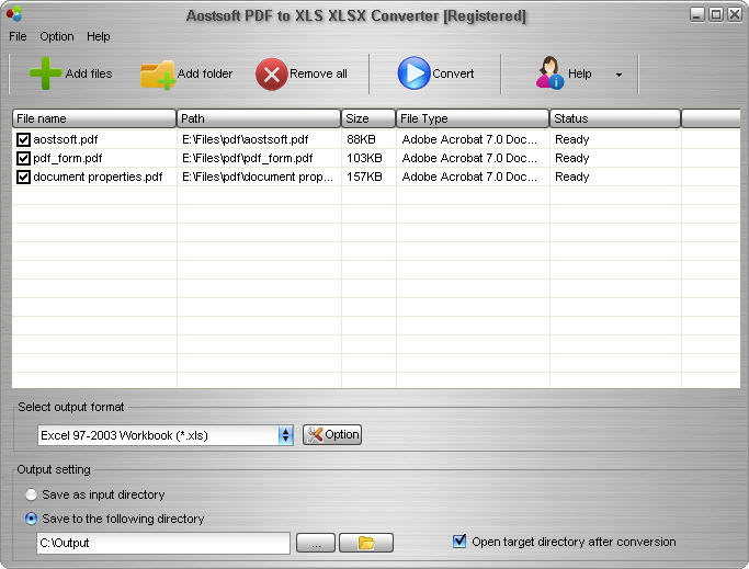 Aostsoft PDF to XLS XLSX Converter