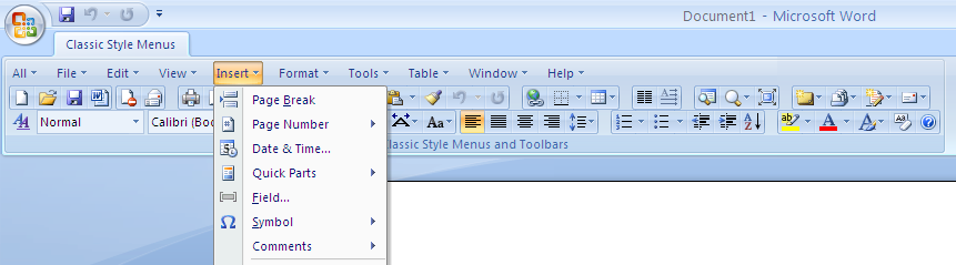 Classic Style Menus for Word 2007