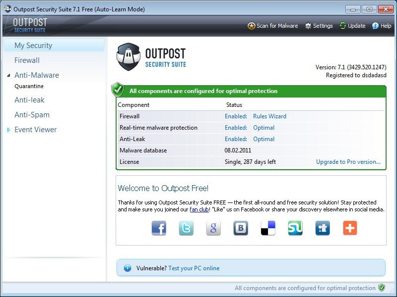 Outpost Security Suite Free 64bit