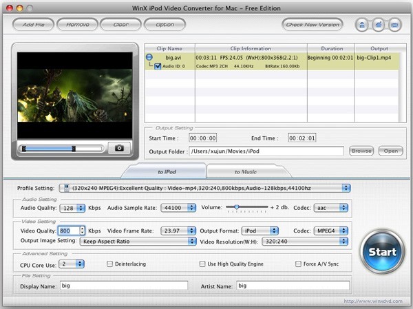 WinX iPod Video Converter for Mac