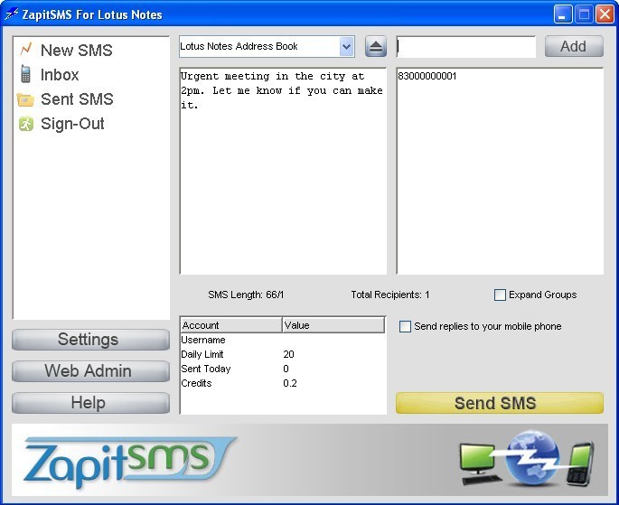 ZapitSMS For Lotus Notes