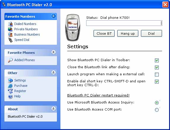 برنامج Bluetooth Dialer للاتصال الكمبيوتر طريق الجوال