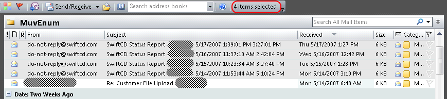 Number of Selected Items - Outlook 2007