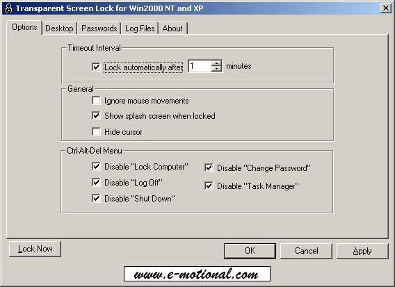 Transparent Screen Lock for Win2000 NT and XP