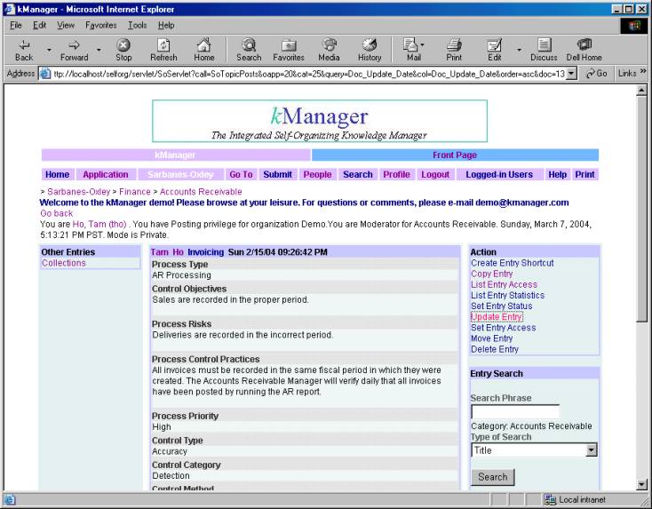 2004 kManager - Knowledge Management - Java - Sarbanes Oxley