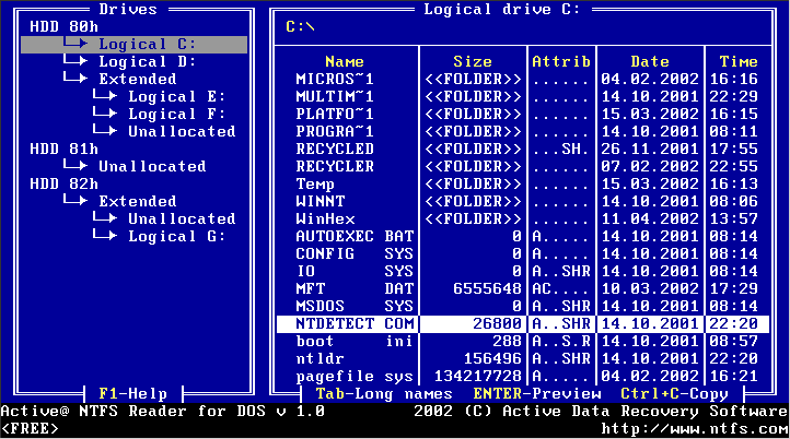 Active@ NTFS Reader for DOS