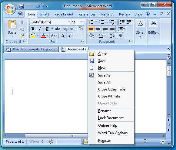 Word Documents Tabs