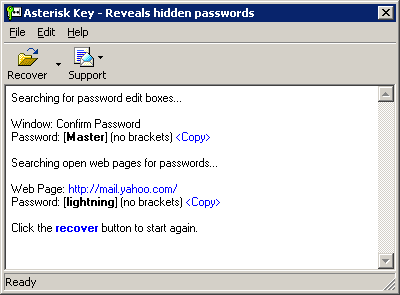Asterisk Password Recovery Key