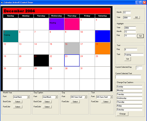 Calendar ActiveX Control