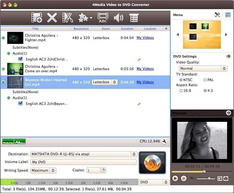 4Media Video to DVD Converter for Mac
