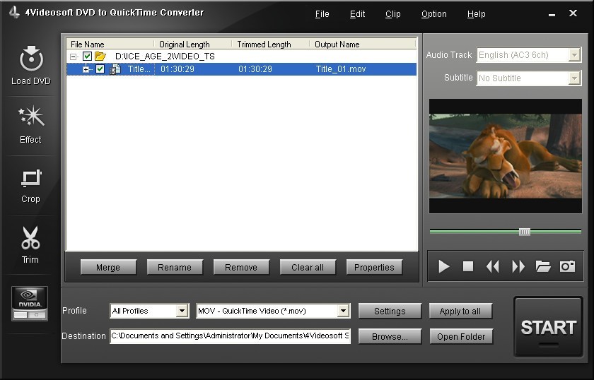 4Videosoft DVD to QuickTime Converter