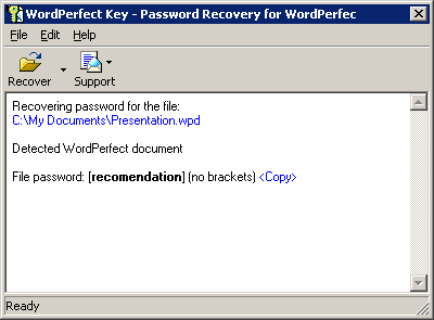 WordPerfect Password Recovery Key