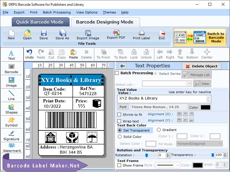 Library Barcode Label Maker