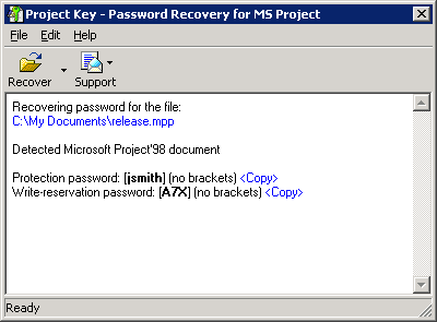Project Password Recovery Key