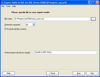 Export Table to SQL for SQL server