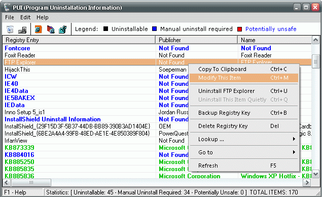 PUI (Program Uninstallation Information)