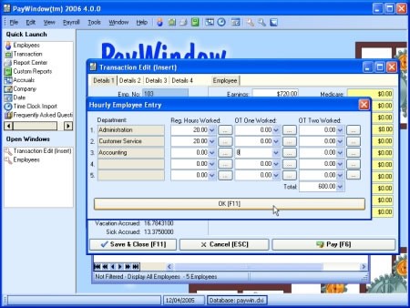 PayWindow 2004 Payroll System