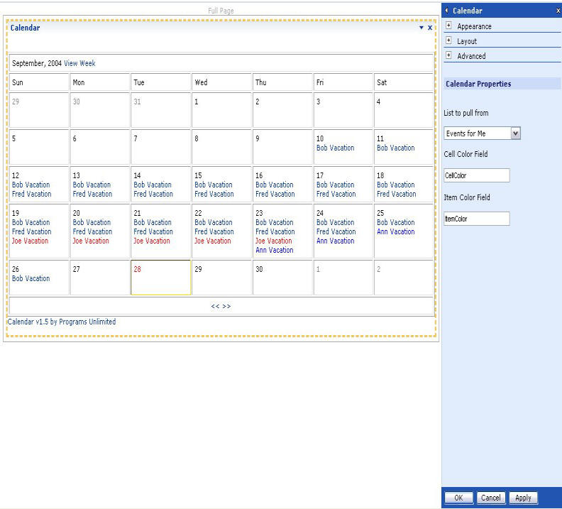 Calendar Webpart