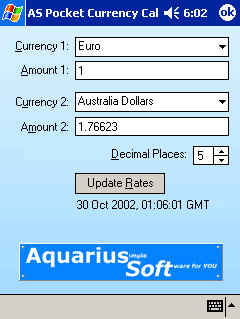 Aquarius Soft Pocket Currency Calculator