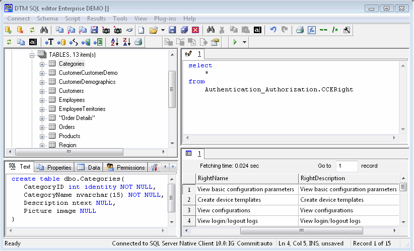 DTM SQL editor