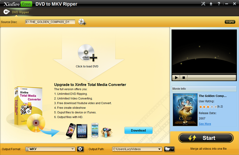 Xinfire Free DVD to MKV Ripper