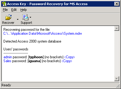 Access Password Recovery Key