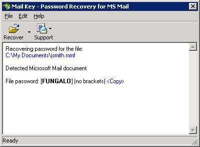 Mail Password Recovery Key