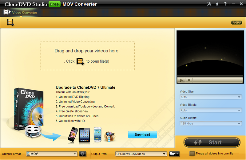 CloneDVD Studio Free MOV Converter