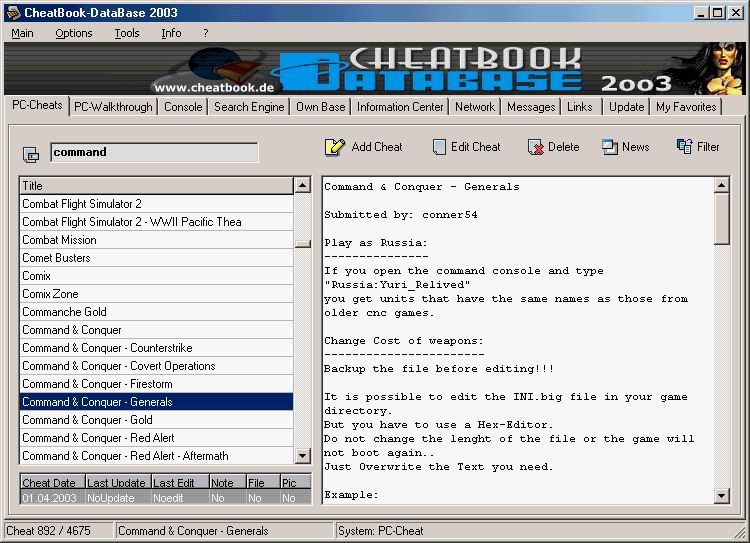 CheatBook-DataBase 2003