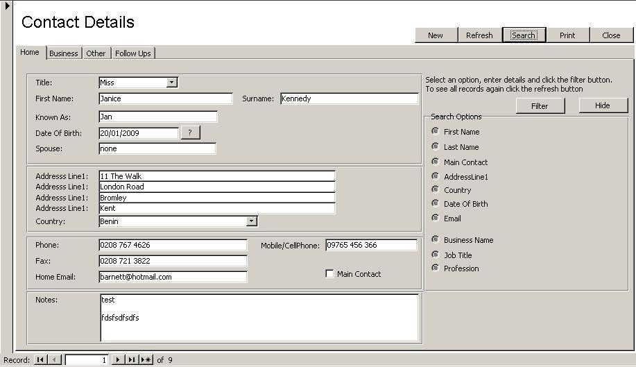 Access Database Contact Manager
