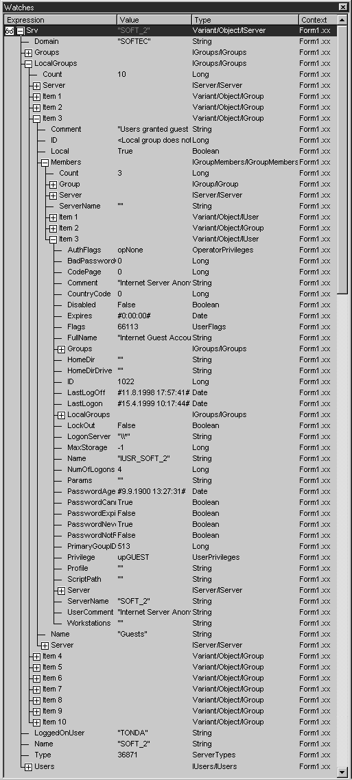 ActiveX Windows NT/2000 group and accoun