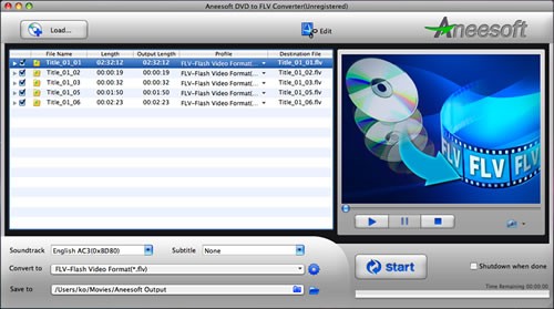 Aneesoft DVD to FLV Converter for Mac