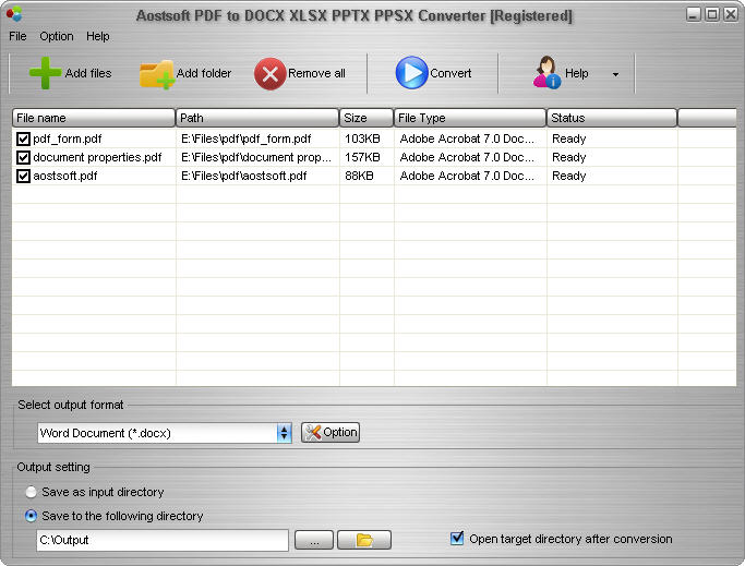 Aostsoft PDF to DOCX XLSX PPTX PPSX Converter