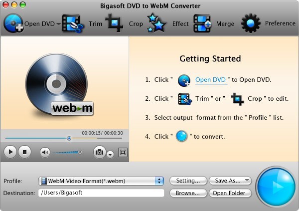 Bigasoft DVD to WebM Converter for Mac