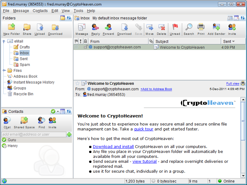CryptoHeaven Secure Email