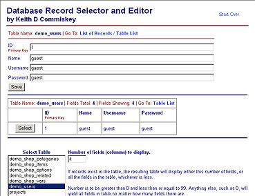 Database Record Selector and Editor