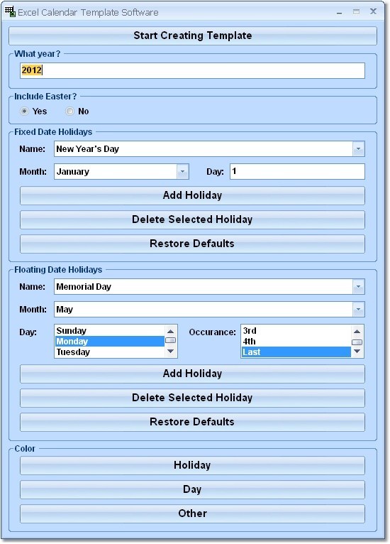 Excel Calendar Template Designer Software