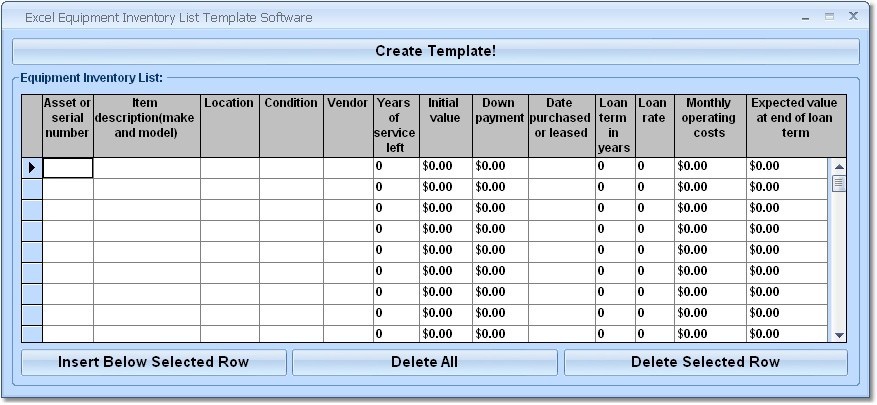 Excel Equipment Inventory List Template