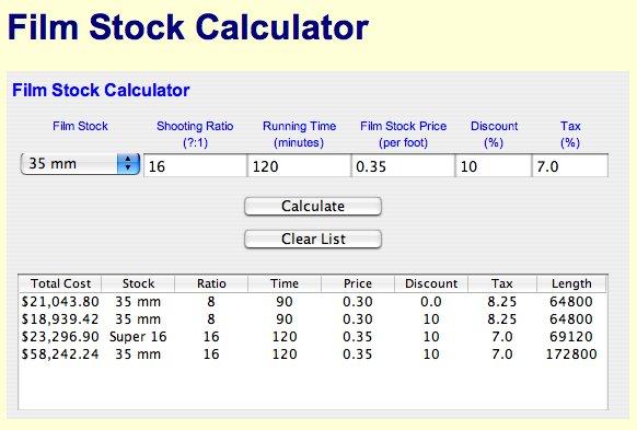 Film Stock Calculator