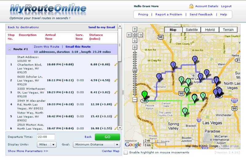Free Trial Route Planner version MyRouteOnline