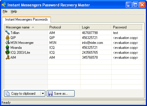 Instant Messengers Password Recovery Mas