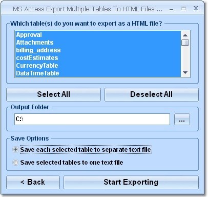 MS Access Export Multiple Tables To HTML Files Software