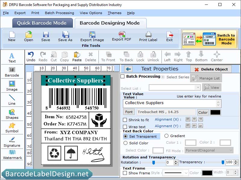 Packaging Supply Distribution 2D Barcode