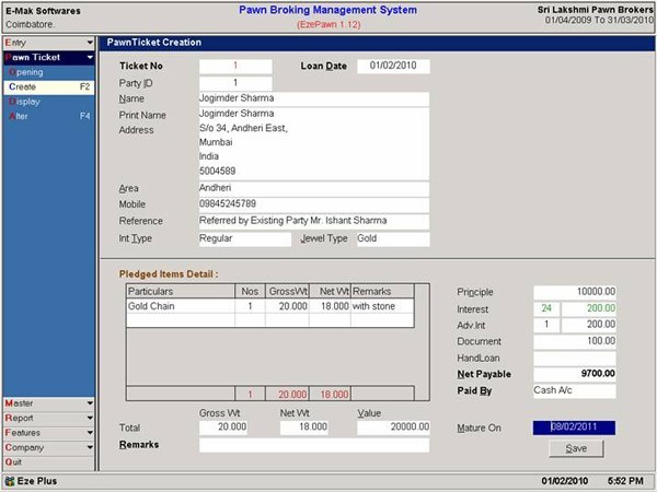 Pawn Shop Pawn Broker Software