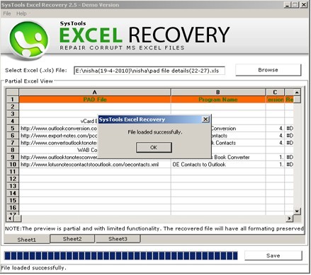 Recovery of MS Excel File