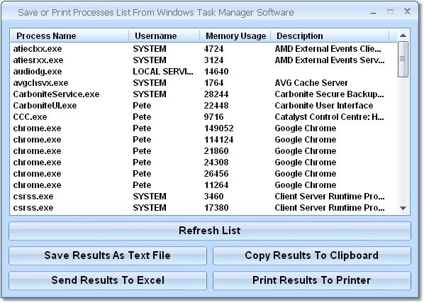 Save or Print Processes List From Windows Task Manager Software