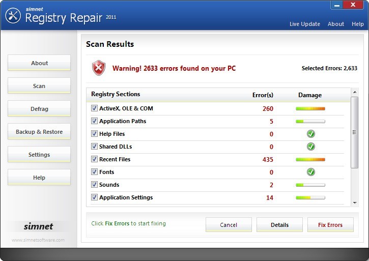 Simnet Registry Repair 2011