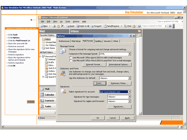 Use Simulator for MS Outlook 2003 Mail