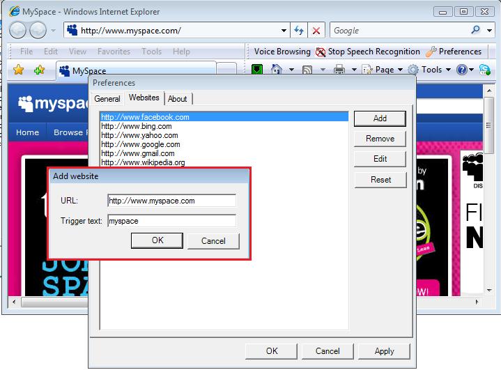 Voice Browsing IE Toolbar